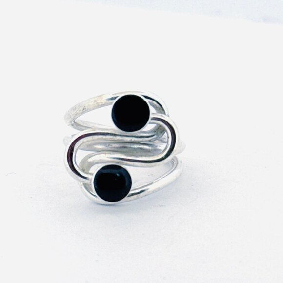 Vintage Sterling Silver 925 Spiral Wrap Ring Black Onyx Size 8 Estate 8.9g - Picture 2 of 10